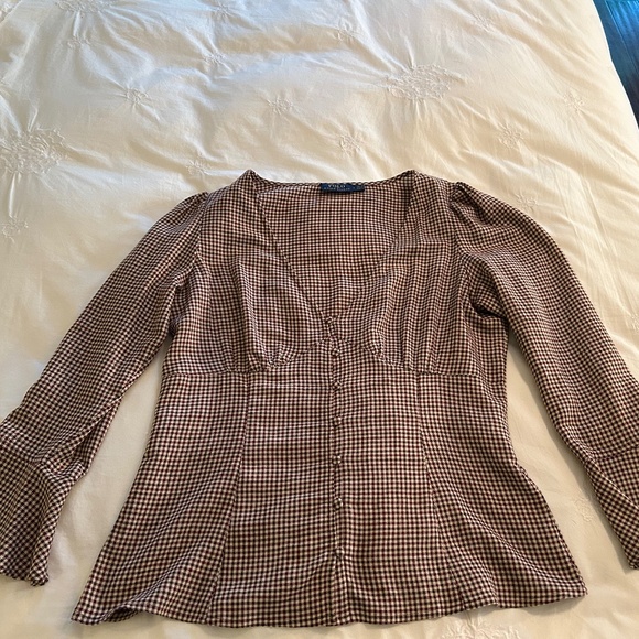 CLASSIC RALPH LAUREN BLOUSE SIZE 6 - Brown/creme/forest green/burgundy red - Picture 2 of 11
